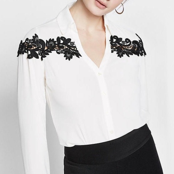 Express Tops - NWT Slim Fit Lace Inset No Pocket Portofino Shirt